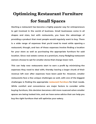 Optimizing Restaurant Furniture for Small Spaces