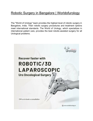 Robotic Surgery in Bangalore  | Worldofurology