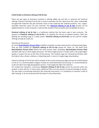 A Brief Guide to Chemical refining of Oils & Fats