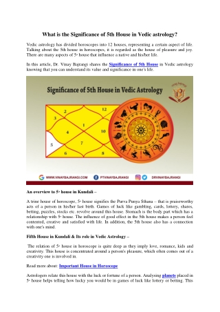 What is the Significance of 5th House in Vedic astrology