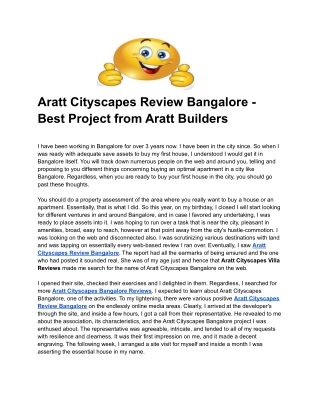Aratt Cityscapes Review Bangalore -  Best Project from Aratt Builders