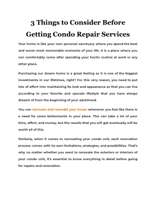 3 Things to Consider Before Getting Condo Repair Services
