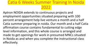 Catia 6 Weeks Summer Training In Noida 2022