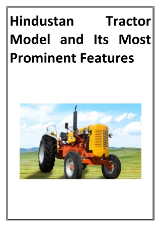 Hindustan Tractor Model and Its Most Prominent Features