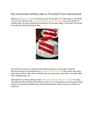 Buy homemade birthday cake In Tirunelveli From vaniscreative