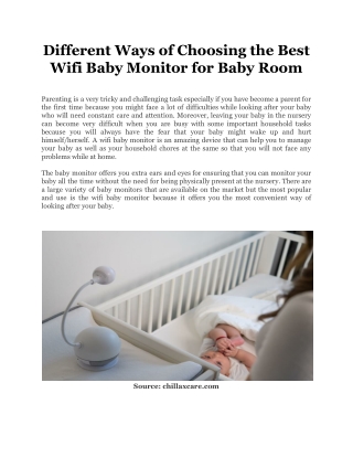 Different Ways of Choosing the Best Wifi Baby Monitor for Baby Room