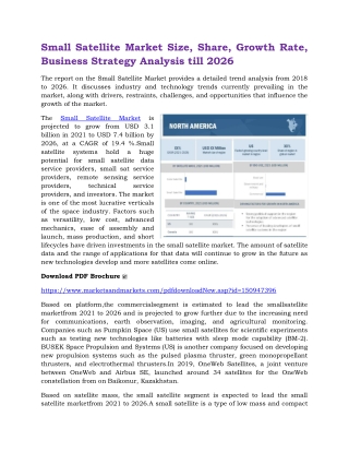 Small Satellite Market Size, Share, Growth Rate, Business Strategy Analysis till 2026