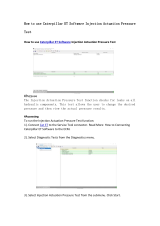 How to use Caterpillar ET Software Injection Actuation Pressure Test