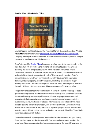 Textile Fibers Markets in China