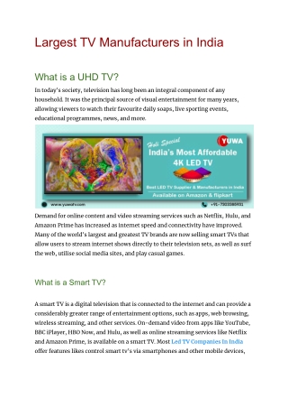 Largest TV Manufacturers in India