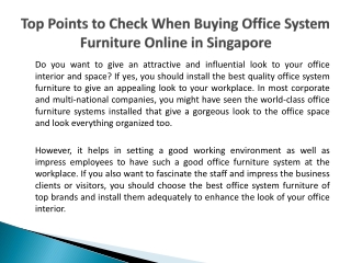 Top Points to Check When Buying Office System Furniture Online in Singapore