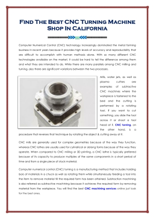 Best CNC Turning Machine Shop In California
