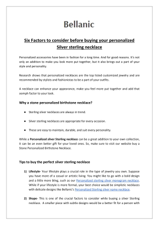 Bellanic - Six Factors to consider before buying your personalized Silver sterling necklace