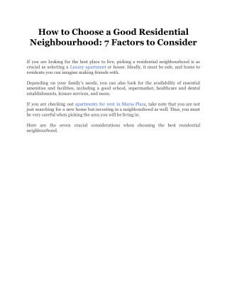 How to Choose a Good Residential Neighbourhood_ 7 Factors to Consider