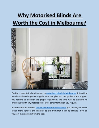 Why Motorised Blinds Are Worth the Cost in Melbourne