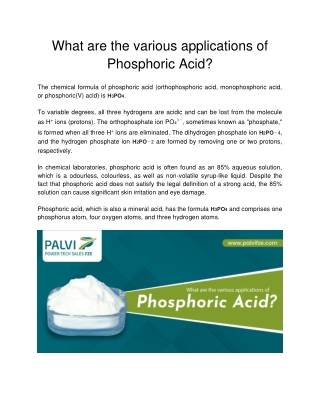 Palvi FZE - What are the various applications of Phosphoric Acid-converted
