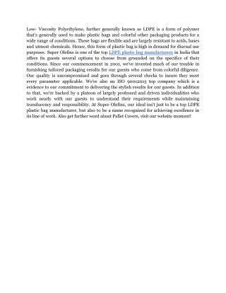 LDPE PLASTIC BAG MANUFACTURER