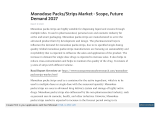 Monodose Packs/Strips Market - Scope, Future Demand 2027