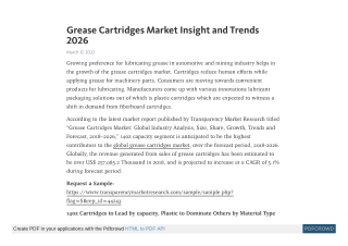 Grease Cartridges Market to rise at a CAGR of 5.1% by 2026
