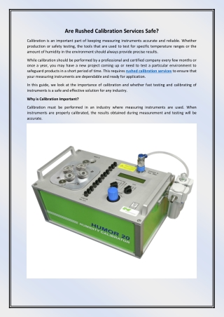Are Rushed Calibration Services Safe