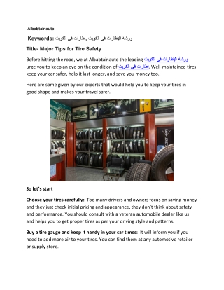Major Tips for Tire Safety