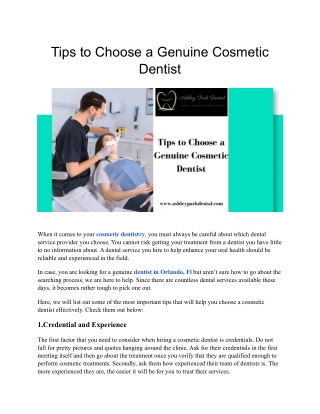 Tips to Choose a Genuine Cosmetic Dentist