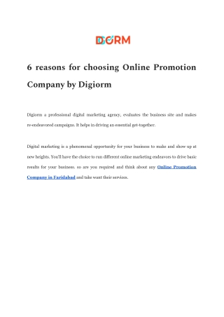 6 reasons for choosing Online Promotion Company by Digiorm