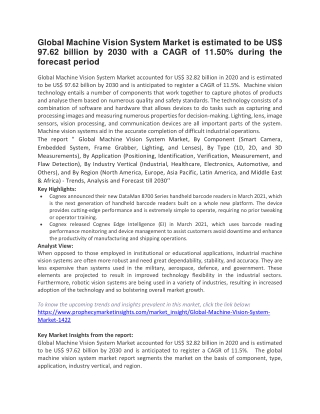 Global Machine Vision System Market is estimated to be US