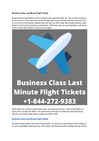 Business Class Last Minute Flight Tickets