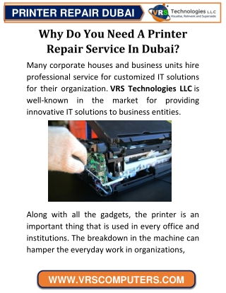 Why Do You Need A Printer Repair Service In Dubai?