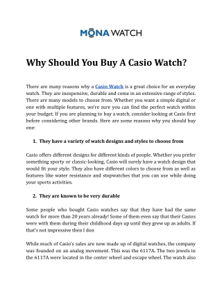 Why Should You Buy A Casio Watch?