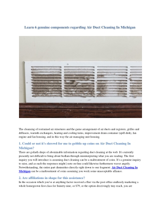 Learn 6 genuine components regarding Air Duct Cleaning In Michigan
