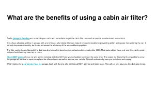 What are the benefits of using a cabin air filter_