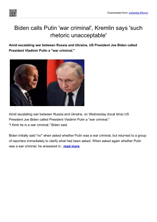 Biden calls Putin 'war criminal', Kremlin says 'such rhetoric unacceptable'