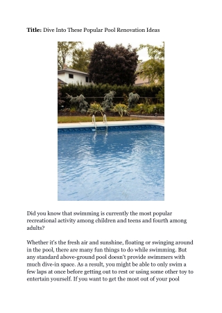 Dive Into These Popular Pool Renovation Ideas
