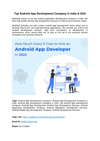Top Android App Development Company in India and USA