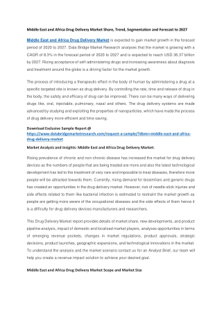 Middle East and Africa Drug Delivery Market Share, Trend, Segmentation and Forecast to 2027