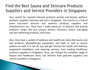 Find the Best Sauna and Skincare Products Suppliers and Service Providers in Singapore