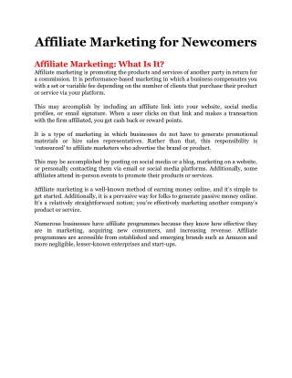 Affiliate Marketing for Newcomers