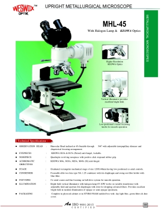 UPRIGHT METALLURGICAL MICROSCOPE 2 mhl-45 new