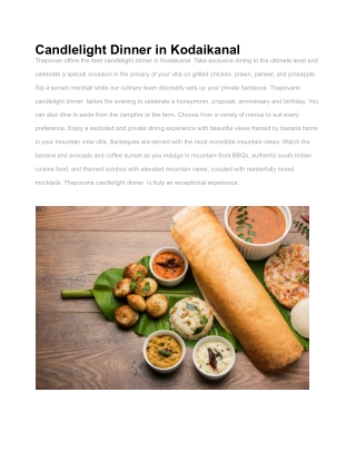 Best Homestay in Kodaikanal Candlelight Dinner in Kodaikanal
