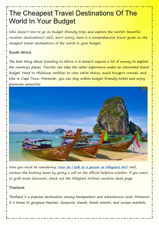 The Cheapest Travel Destinations Of The World In Y