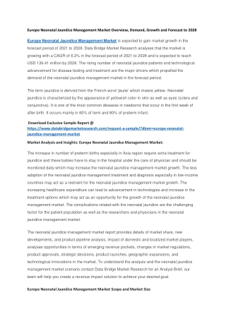 Europe Neonatal Jaundice Management Market Overview, Demand, Growth and Forecast to 2028