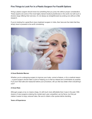 Five Things to Look For in a Plastic Surgeon For Facelift Options