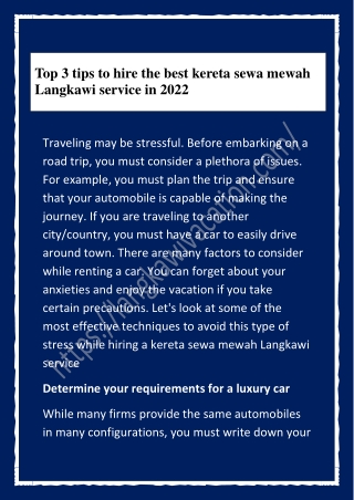 Top 3 tips to hire the best kereta sewa mewah Langkawi service in 2022