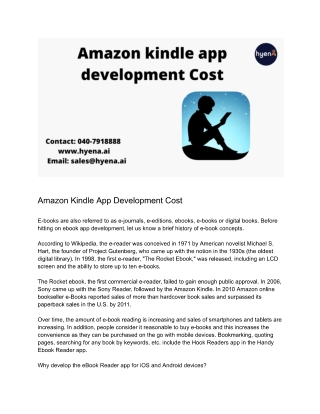 Amazon Kindle App Development Cost