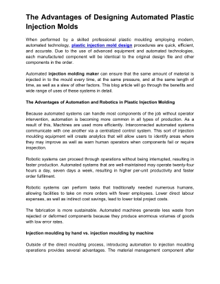 The Advantages of Designing Automated Plastic Injection Molds