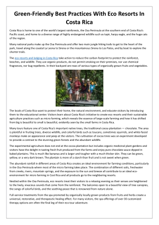 Green-Friendly Best Practices With Eco Resorts In Costa Rica