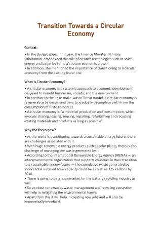 Transition Towards a Circular Economy