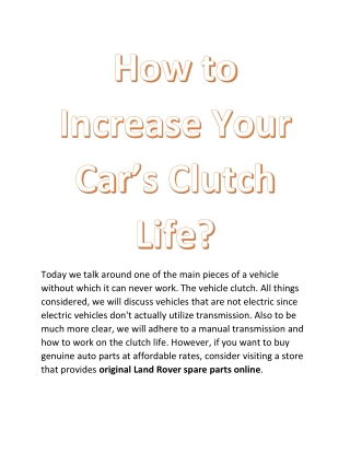 How to Increase Your Cars Clutch Life